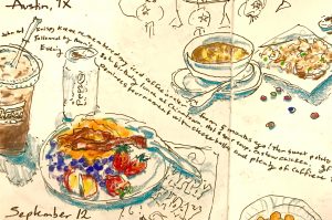 colored pencil sketch depicting daily food eaten